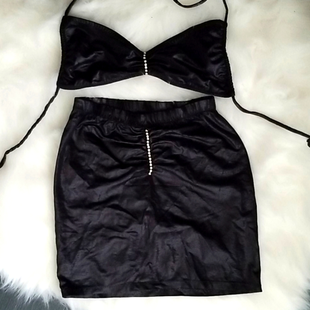 Bandeau Top and Skirt S Rhinestones Alligator Lycr